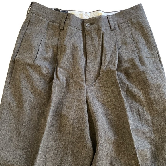 BANANA REPUBLIC Men’s Baggy Pants Dress Sz 34L Wool 5Pockets Plated w/Suspenders - Picture 2 of 7